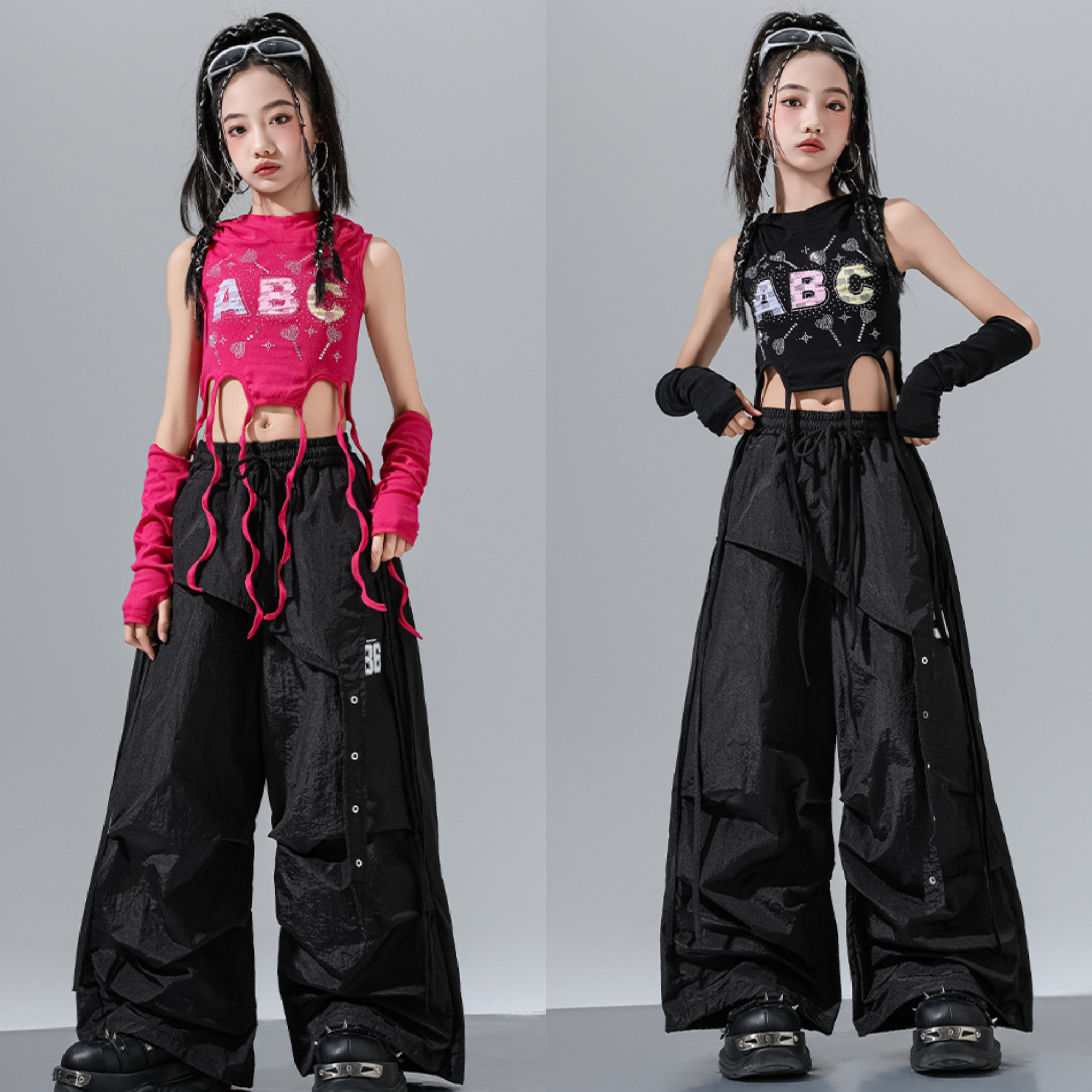 HIPHOP ABCグリッター ワイドパンツセットアップ キッズダンス衣装