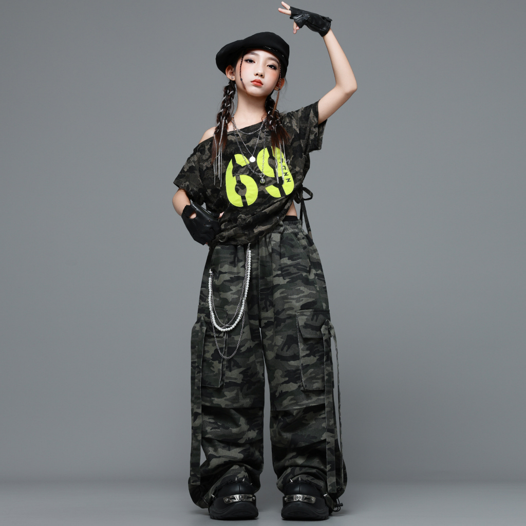 HIPHOP カモフラージュカーゴ セットアップ キッズダンス衣装
