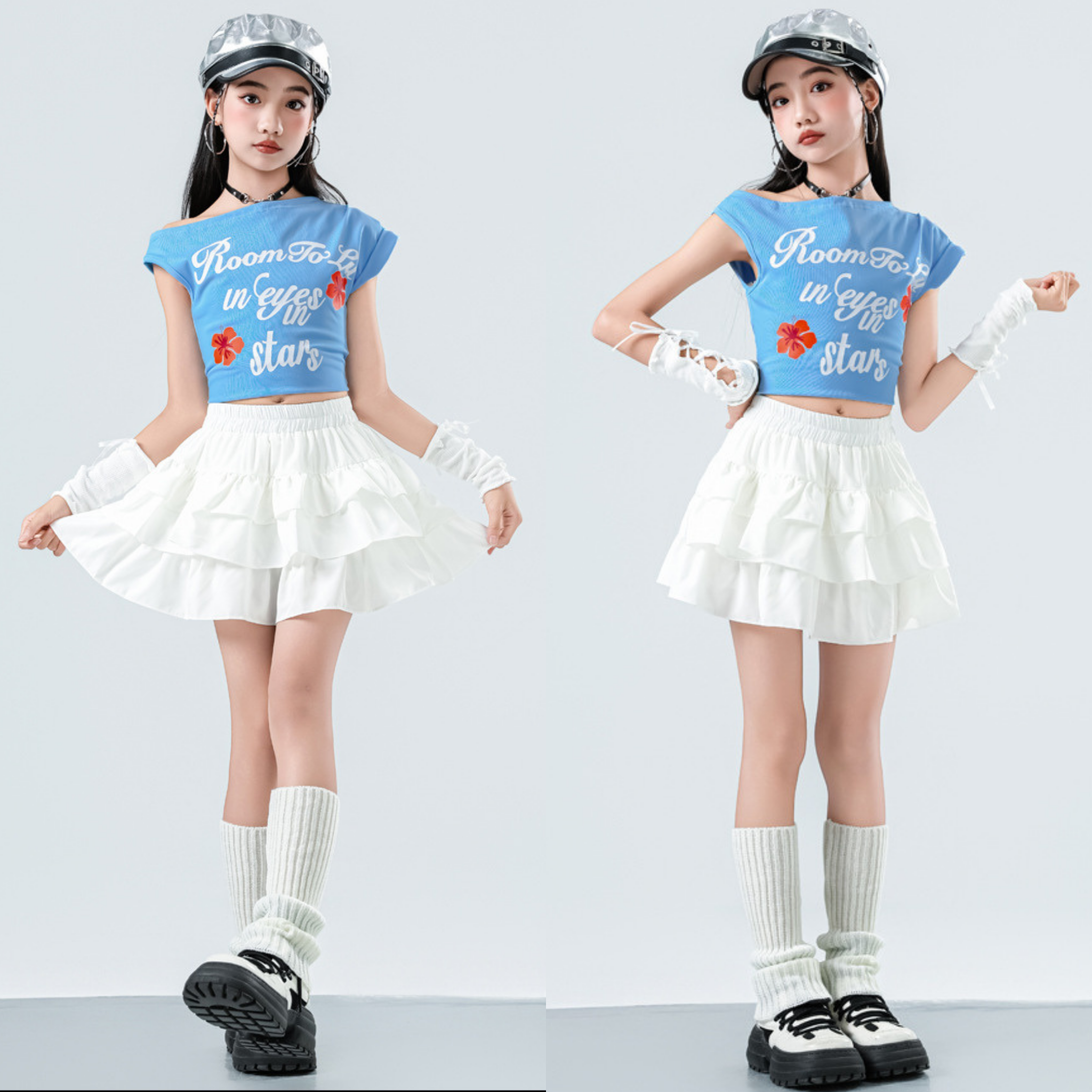 GIRLS カラートップス フリルスカートセットアップ キッズダンス衣装