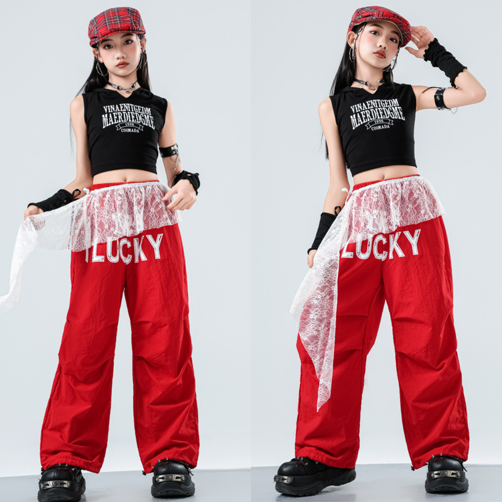 GIRLS レースレイヤード ワイドパンツセットアップ キッズダンス衣装