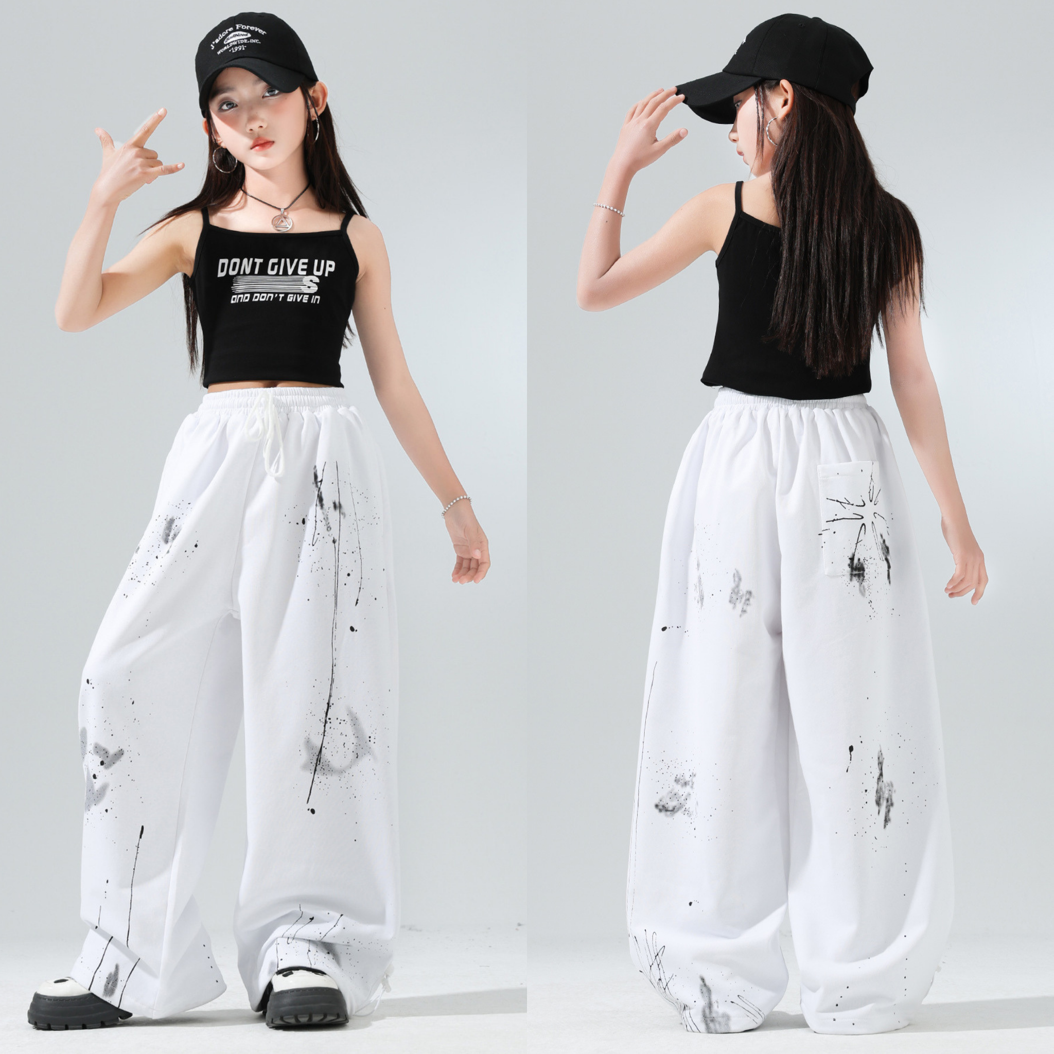 HIPHOP ペイントワイドパンツ セットアップ キッズダンス衣装