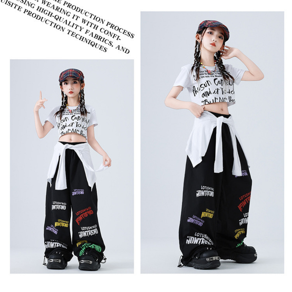 HIPHOP グラフィックTシャツ ワイドパンツセットアップ キッズダンス衣装