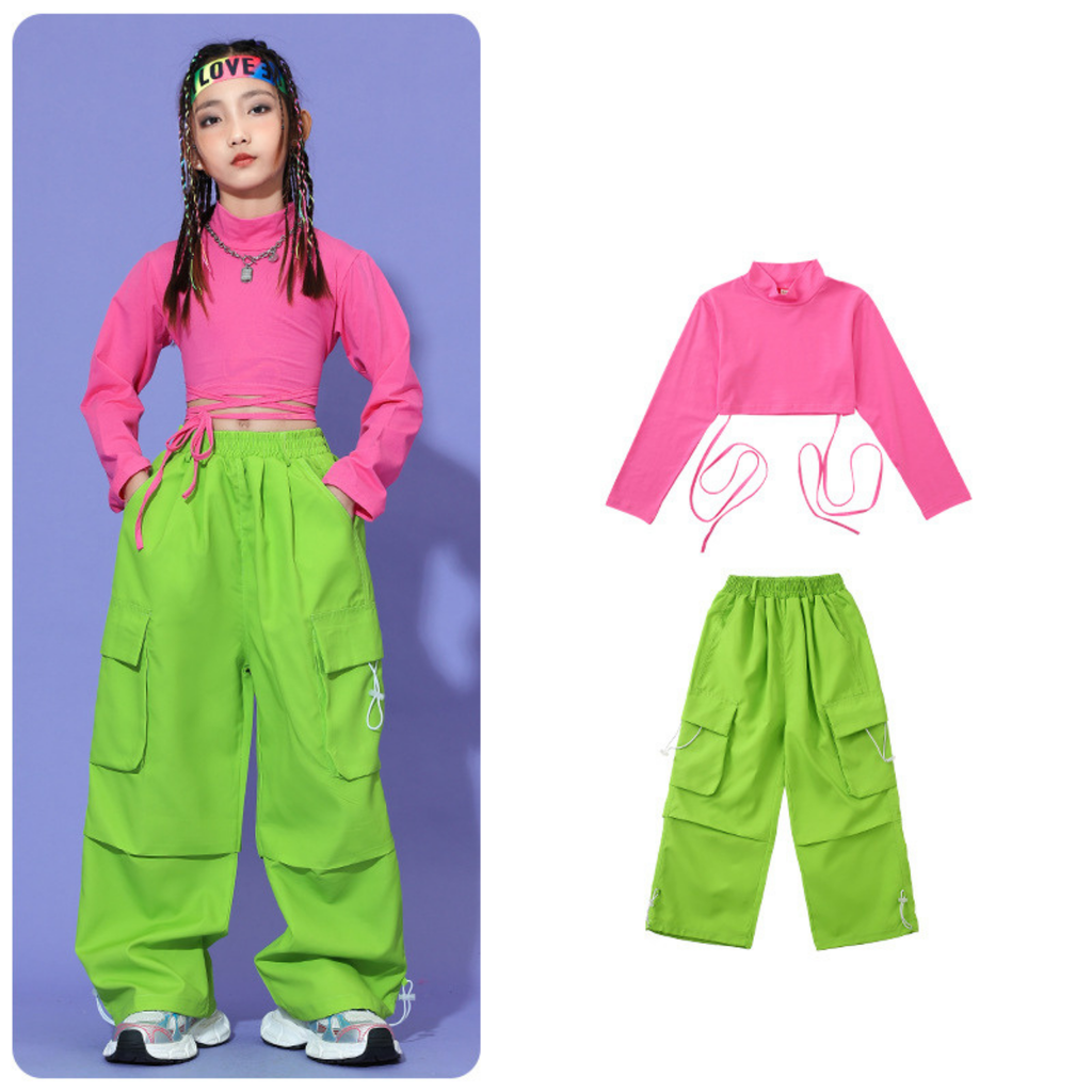 HIPHOP ネオンカラー カーゴパンツセットアップ キッズダンス衣装