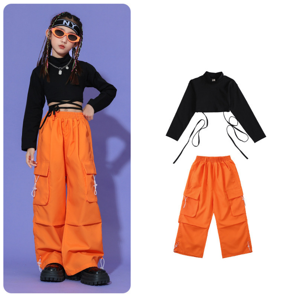 HIPHOP ネオンカラー カーゴパンツセットアップ キッズダンス衣装