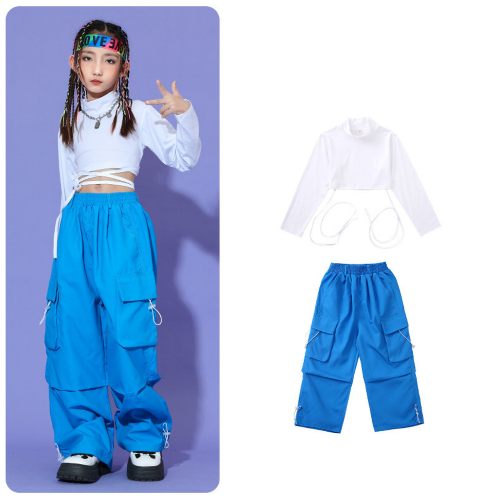 HIPHOP ネオンカラー カーゴパンツセットアップ キッズダンス衣装