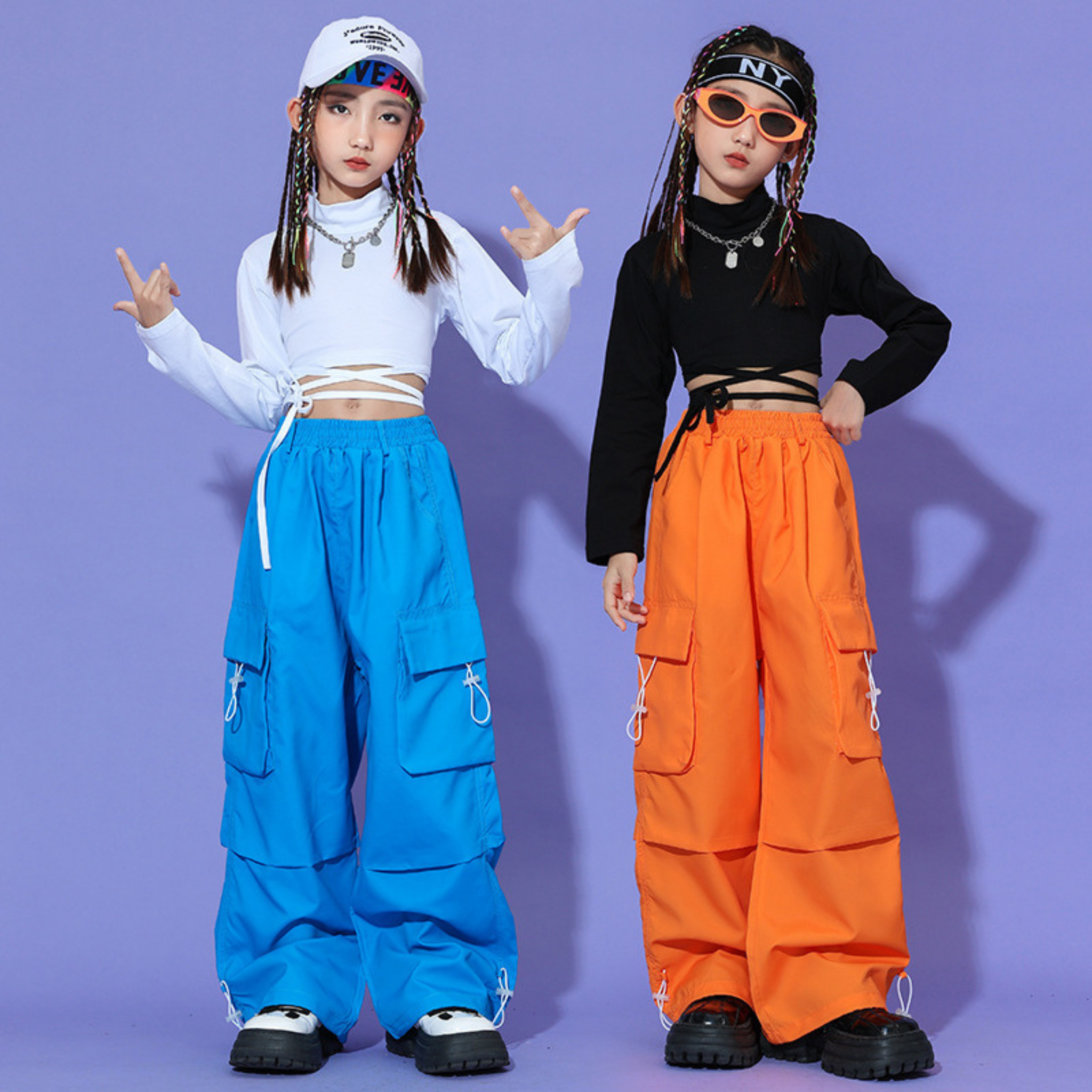 HIPHOP ネオンカラー カーゴパンツセットアップ キッズダンス衣装