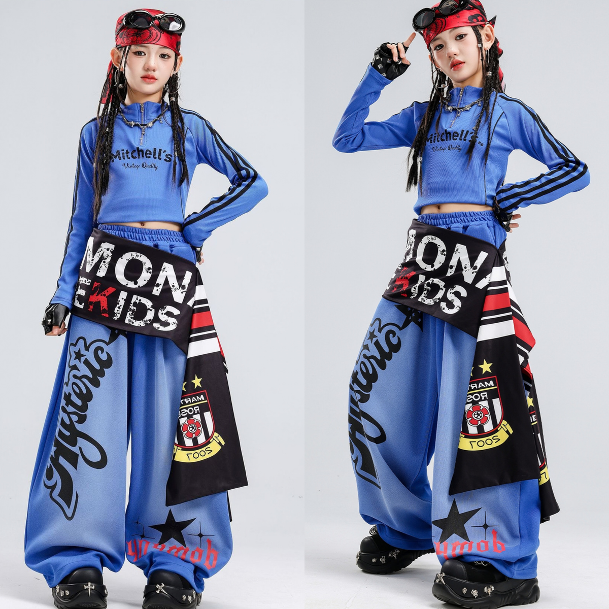 HIPHOP ブルーグラフィック ワイドパンツセットアップ キッズダンス衣装 着用イメージ6