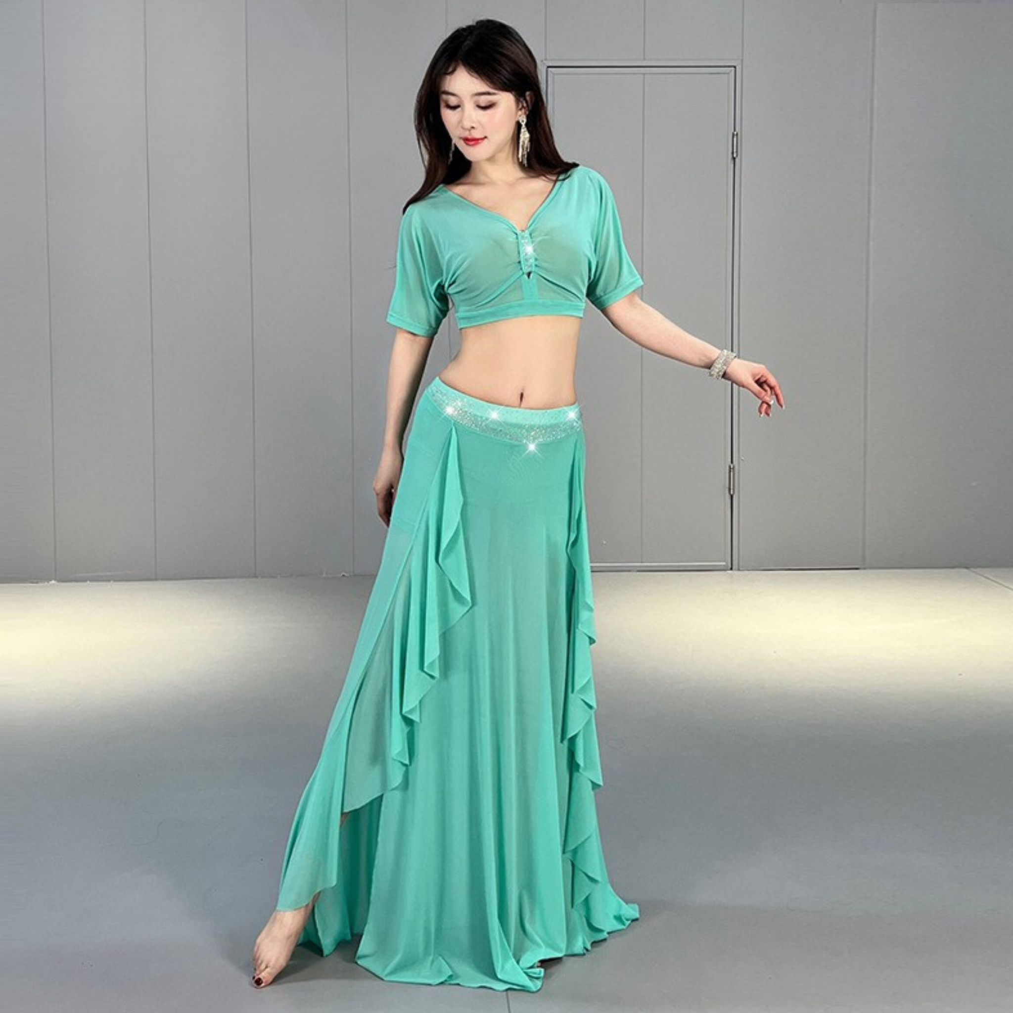 ベリーダンス　レッスンウェア　ラインストーン