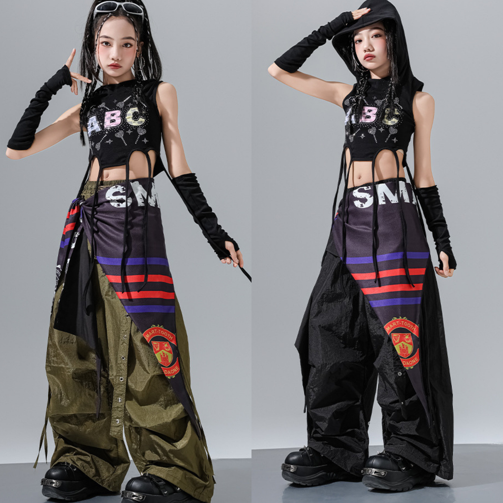 HIPHOP ABCグリッター ワイドパンツセットアップ キッズダンス衣装