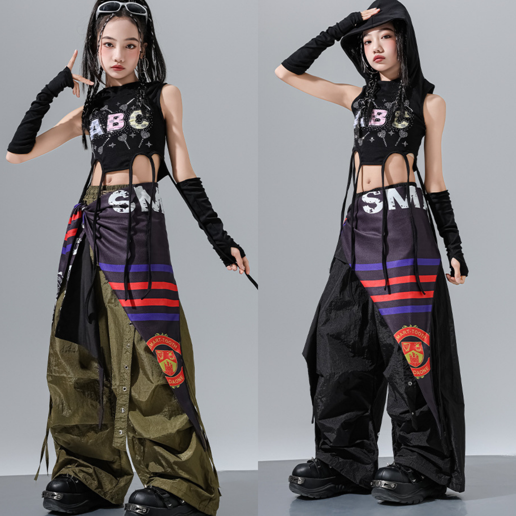 HIPHOP ABCグリッター ワイドパンツセットアップ キッズダンス衣装