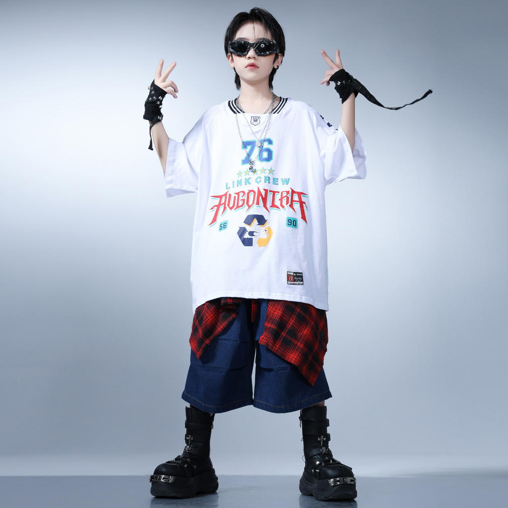 HIPHOP グラフィックTシャツ デニムカーゴセットアップ キッズダンス衣装