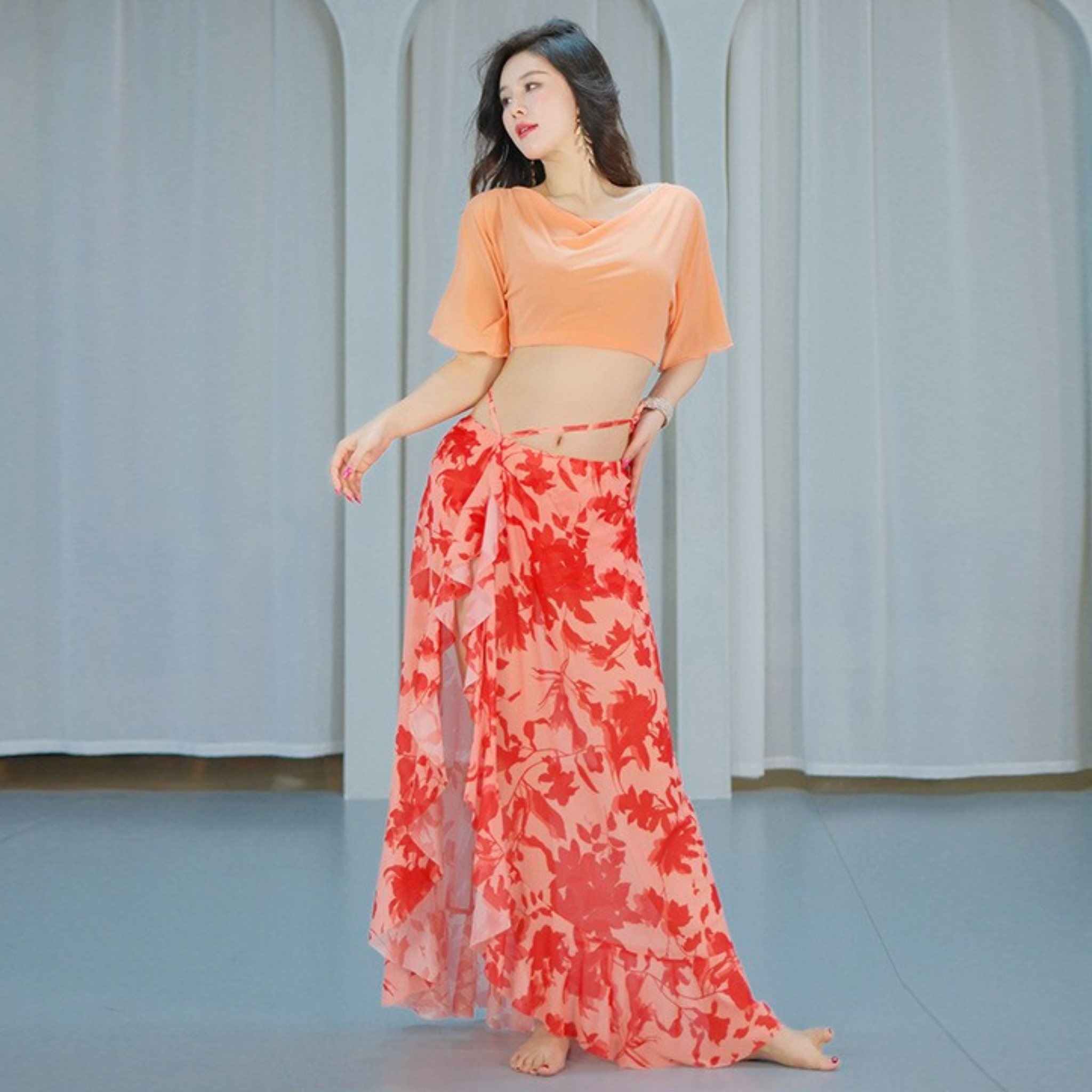 ベリーダンス　レッスンウェア　フレンチメッシュ