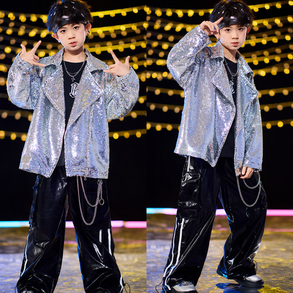 STREET シルバースパンコール ブラックセットアップ キッズダンス衣装