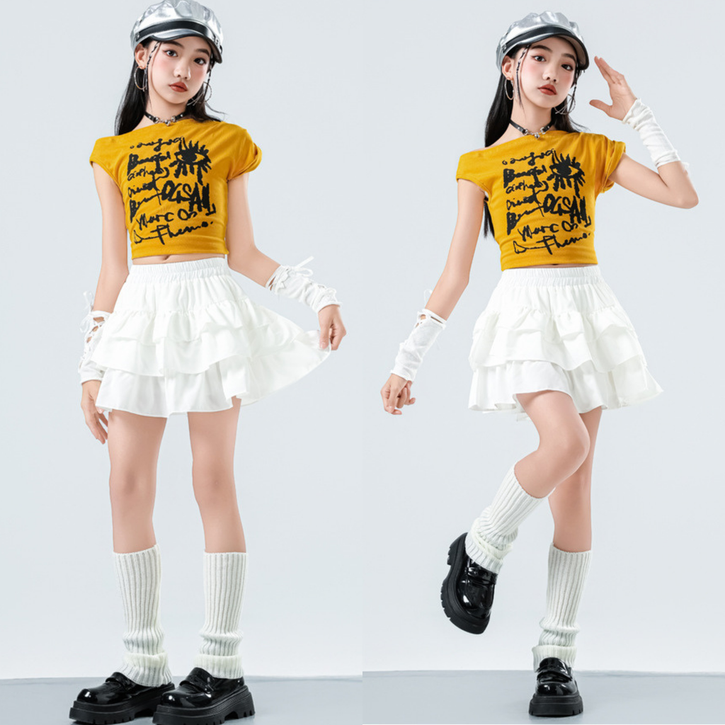 GIRLS カラートップス フリルスカートセットアップ キッズダンス衣装