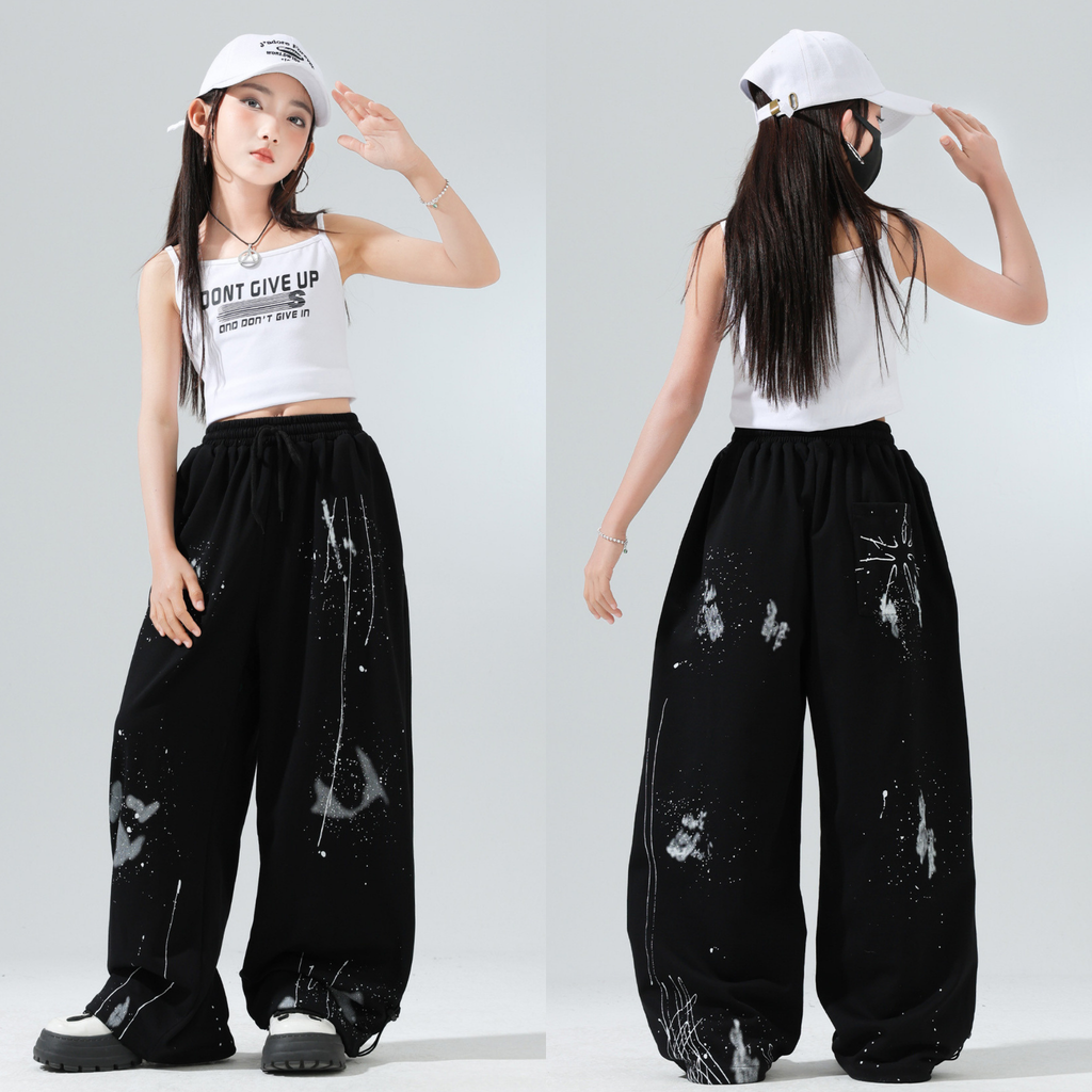 HIPHOP ペイントワイドパンツ セットアップ キッズダンス衣装