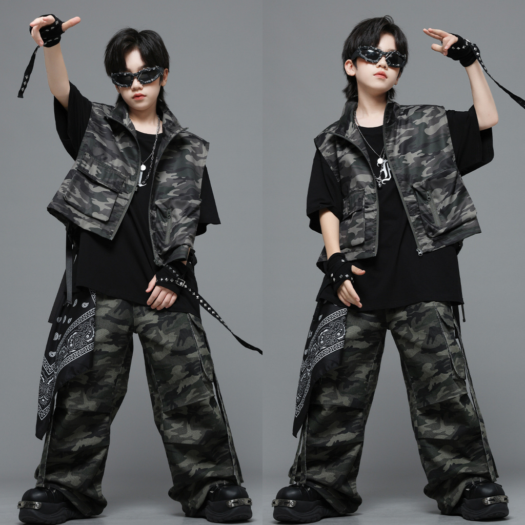 HIPHOP カモフラージュ ワイドパンツセットアップ キッズダンス衣装