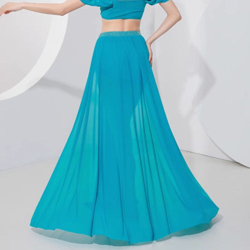 ベリーダンス　レッスンウェア　ダブルスリット　レッド　ブルー