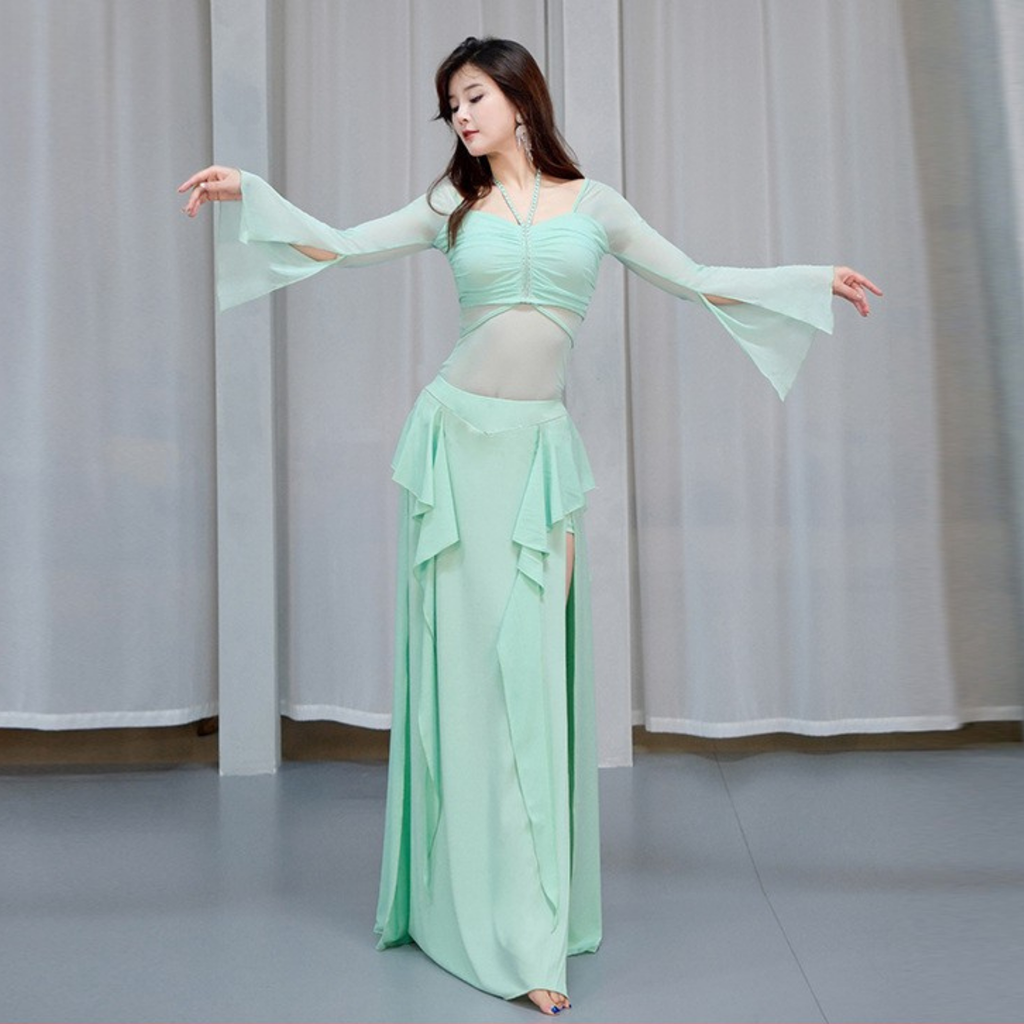 ベリーダンス　レッスンウェア　リボン　ベルスリーブ