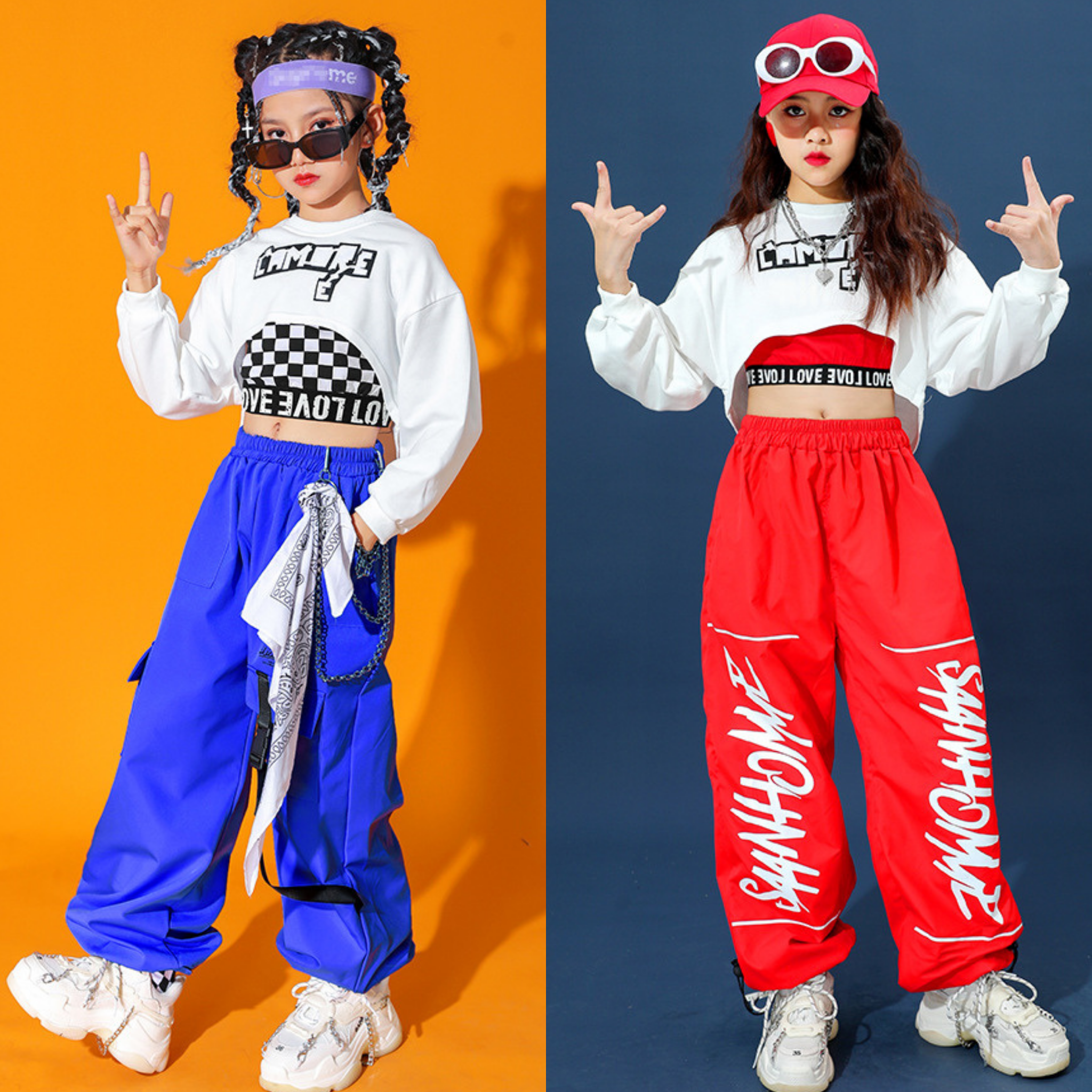 HIPHOP カラーカーゴパンツ セットアップ キッズダンス衣装