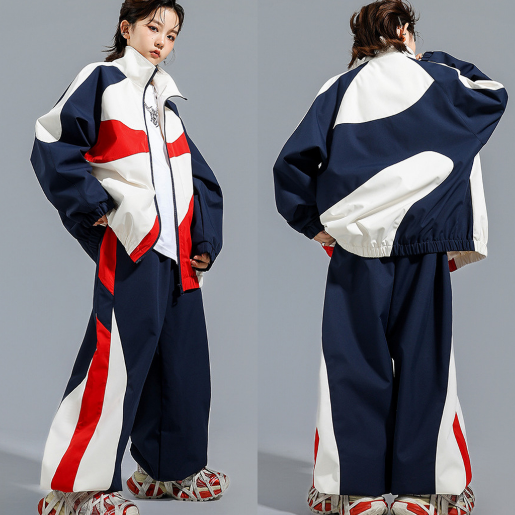 STREET ネイビーレッド カラーブロックセットアップ キッズダンス衣装