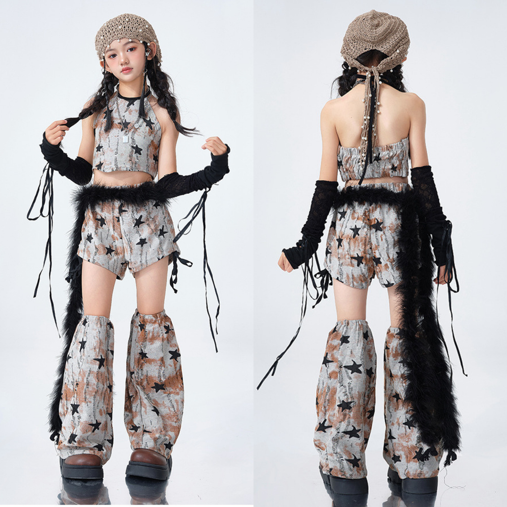 GIRLS グレースター ファーレッグセットアップ キッズダンス衣装