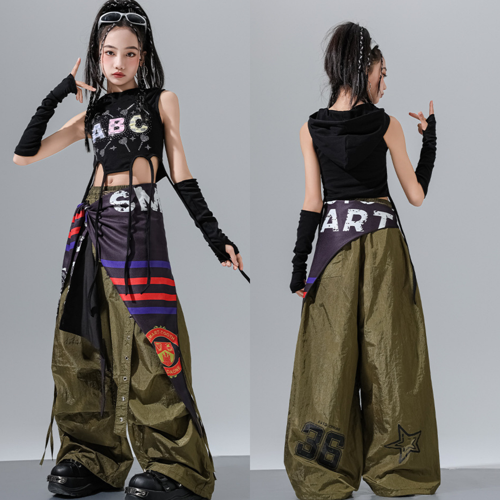 HIPHOP ABCグリッター ワイドパンツセットアップ キッズダンス衣装