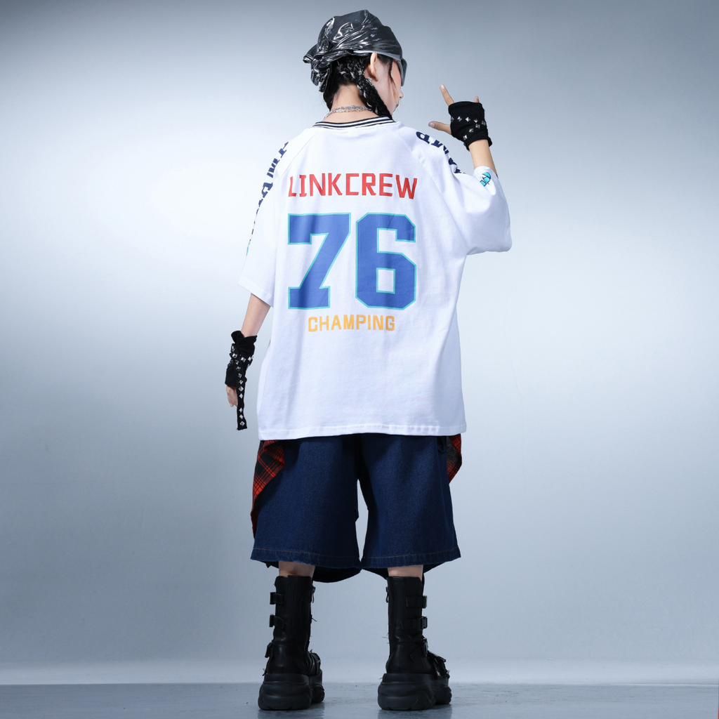 HIPHOP グラフィックTシャツ デニムカーゴセットアップ キッズダンス衣装