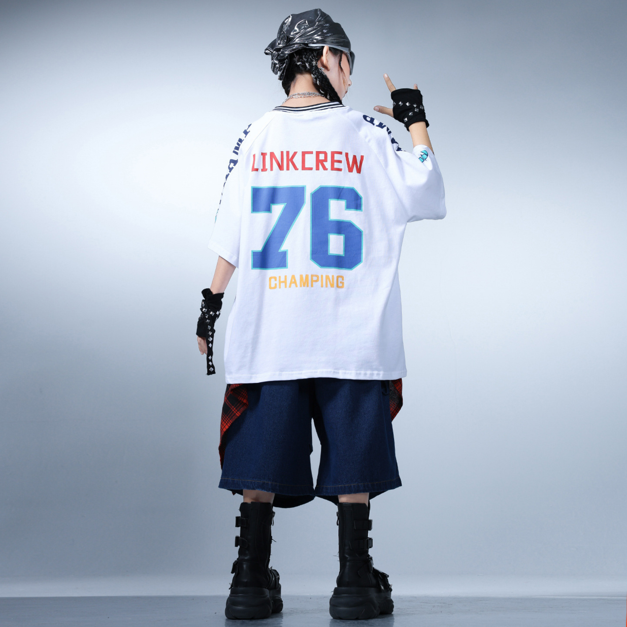 HIPHOP グラフィックTシャツ デニムカーゴセットアップ キッズダンス衣装