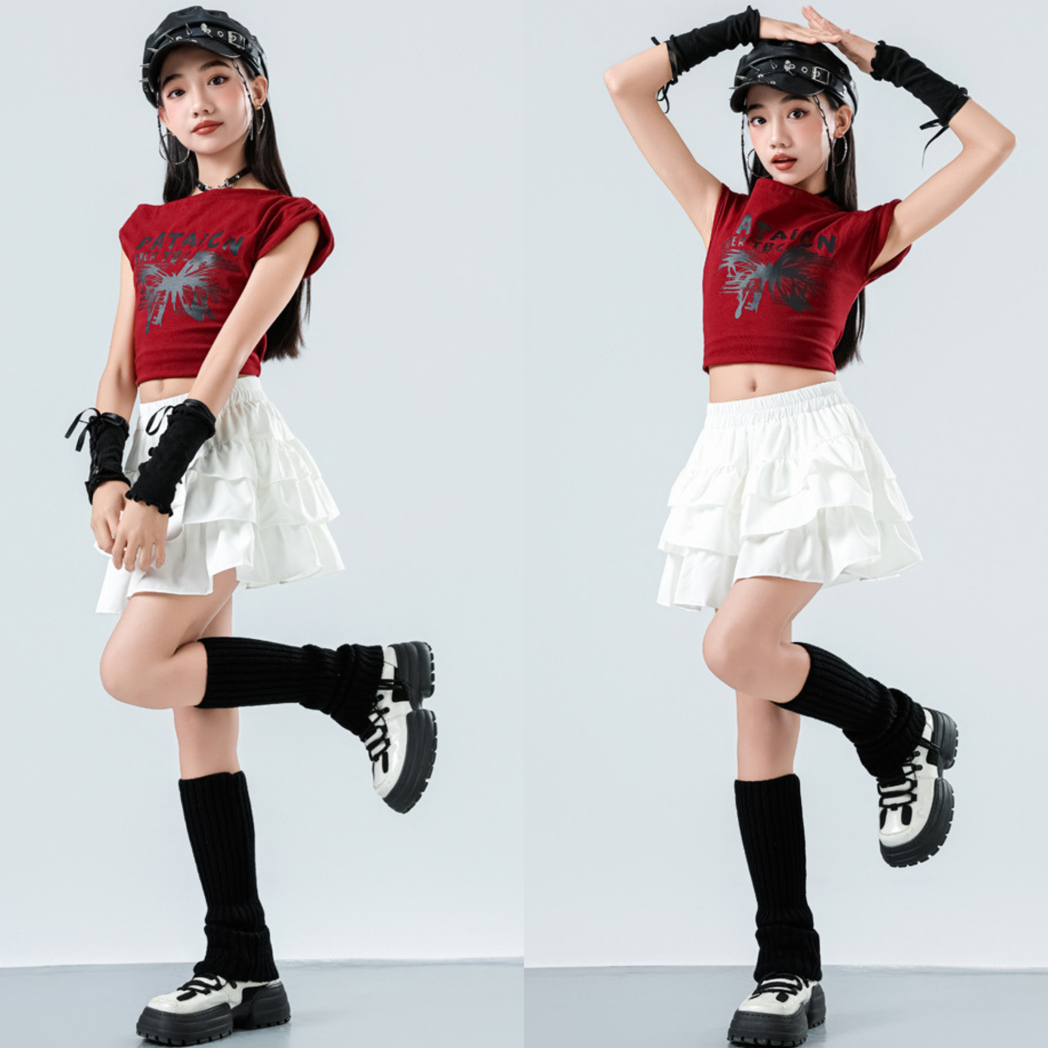 GIRLS カラートップス フリルスカートセットアップ キッズダンス衣装