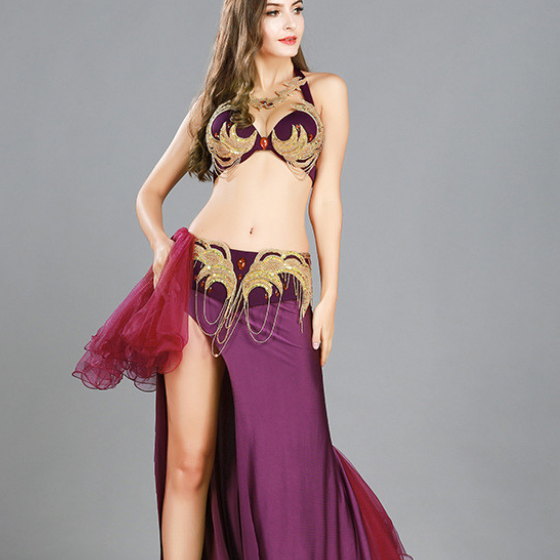 ✳︎ベリーダンス衣装 Lサイズ ベリーダンスコスチューム ワイドスリッド 4color （S～L