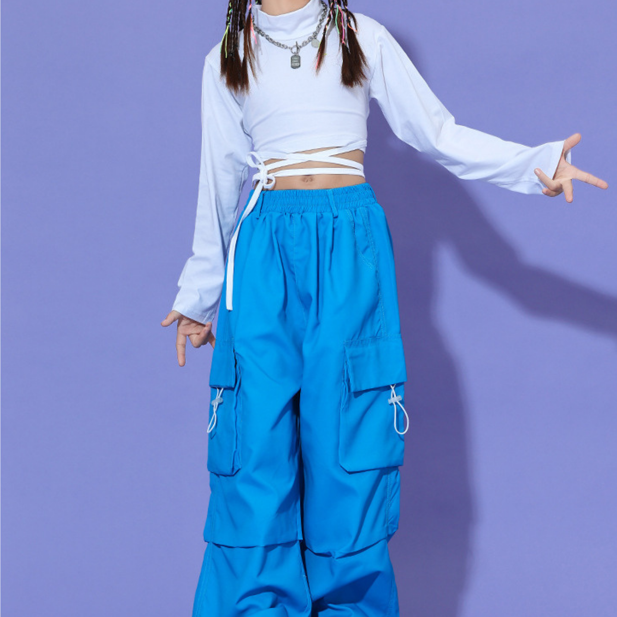 HIPHOP ネオンカラー カーゴパンツセットアップ キッズダンス衣装