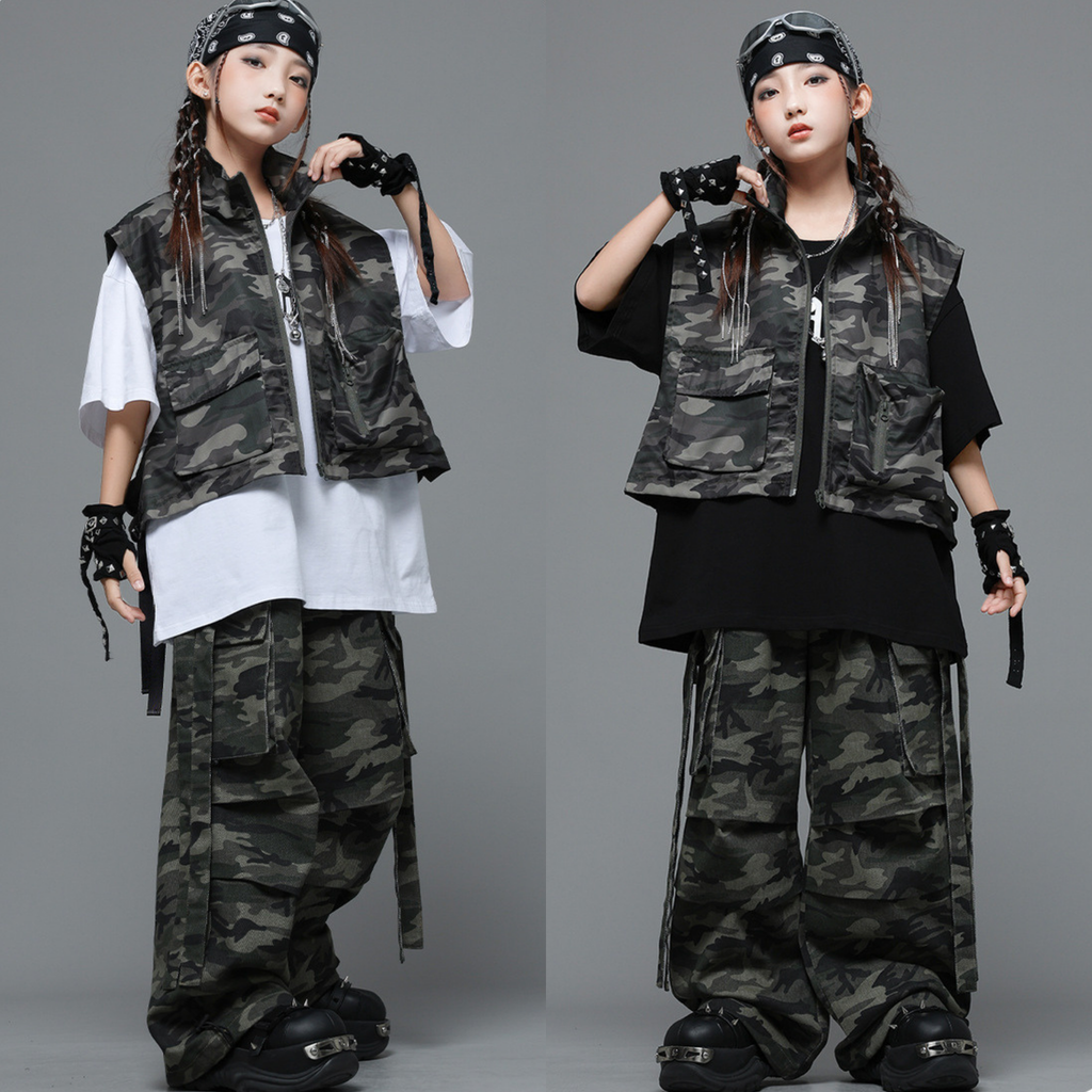HIPHOP カモフラージュ ワイドパンツセットアップ キッズダンス衣装