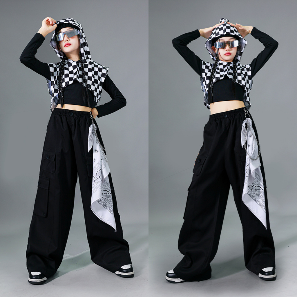 HIPHOP チェッカーブラック カーゴセットアップ キッズダンス衣装