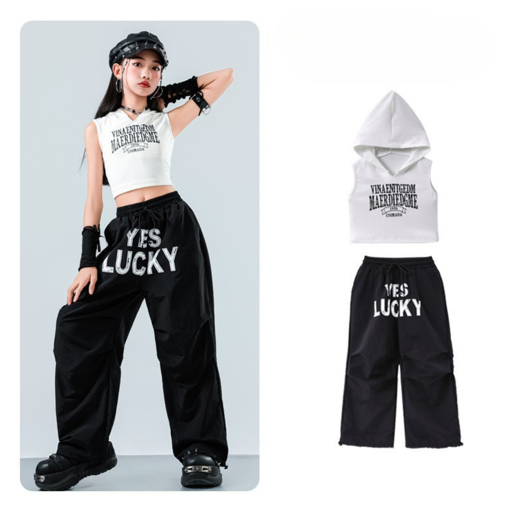 GIRLS レースレイヤード ワイドパンツセットアップ キッズダンス衣装