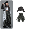 STREET ブラックジャケット カモフラージュワイドパンツセットアップ キッズダンス衣装