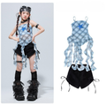 GIRLS ブルーチェック フリルショートパンツセットアップ キッズダンス衣装 商品画像3