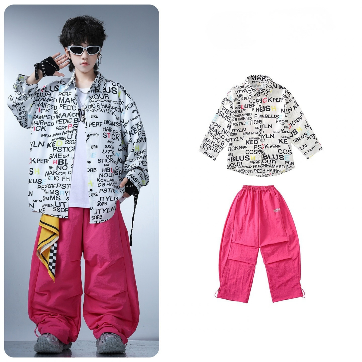 STREET モノグラフィック ピンクワイドパンツセットアップ キッズダンス衣装 商品画像8