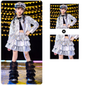 K-POP メタリックシルバー プリーツスカートセットアップ キッズダンス衣装