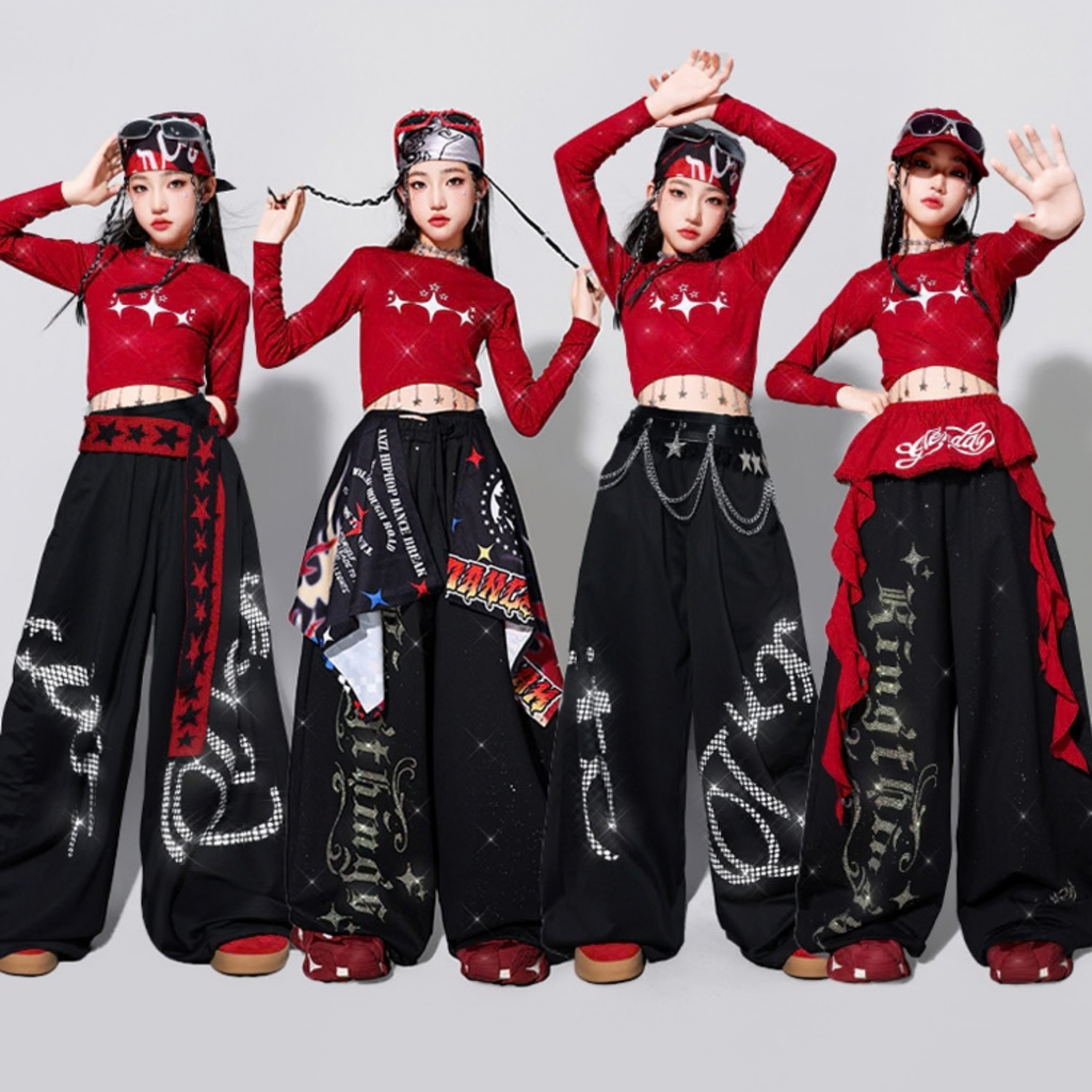 HIPHOP レッドクロップトップ グラフィックワイドパンツ セットアップ 商品画像6