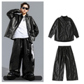 STREET ブラックシャイニー ワイドパンツセットアップ キッズダンス衣装