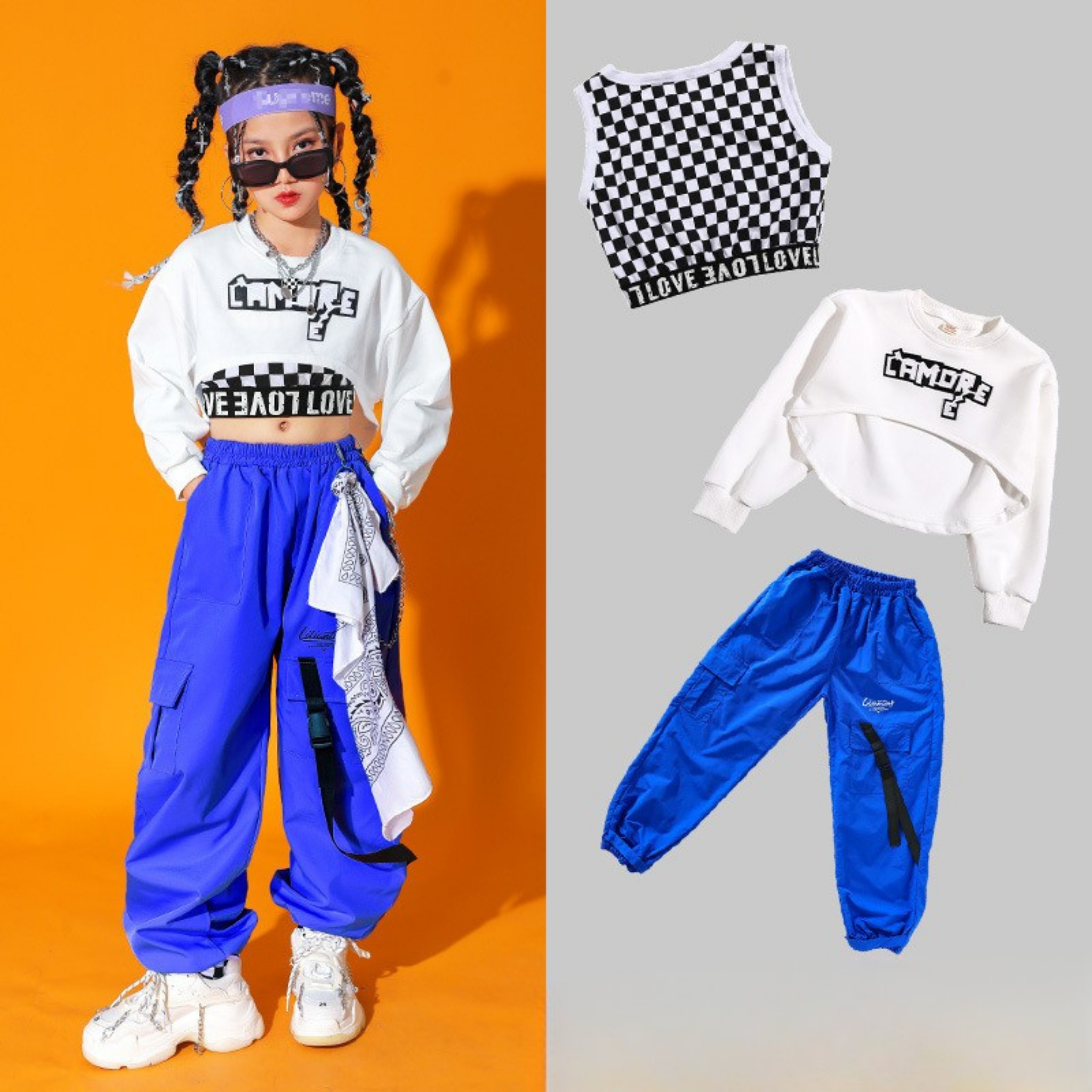 HIPHOP カラーカーゴパンツ セットアップ キッズダンス衣装