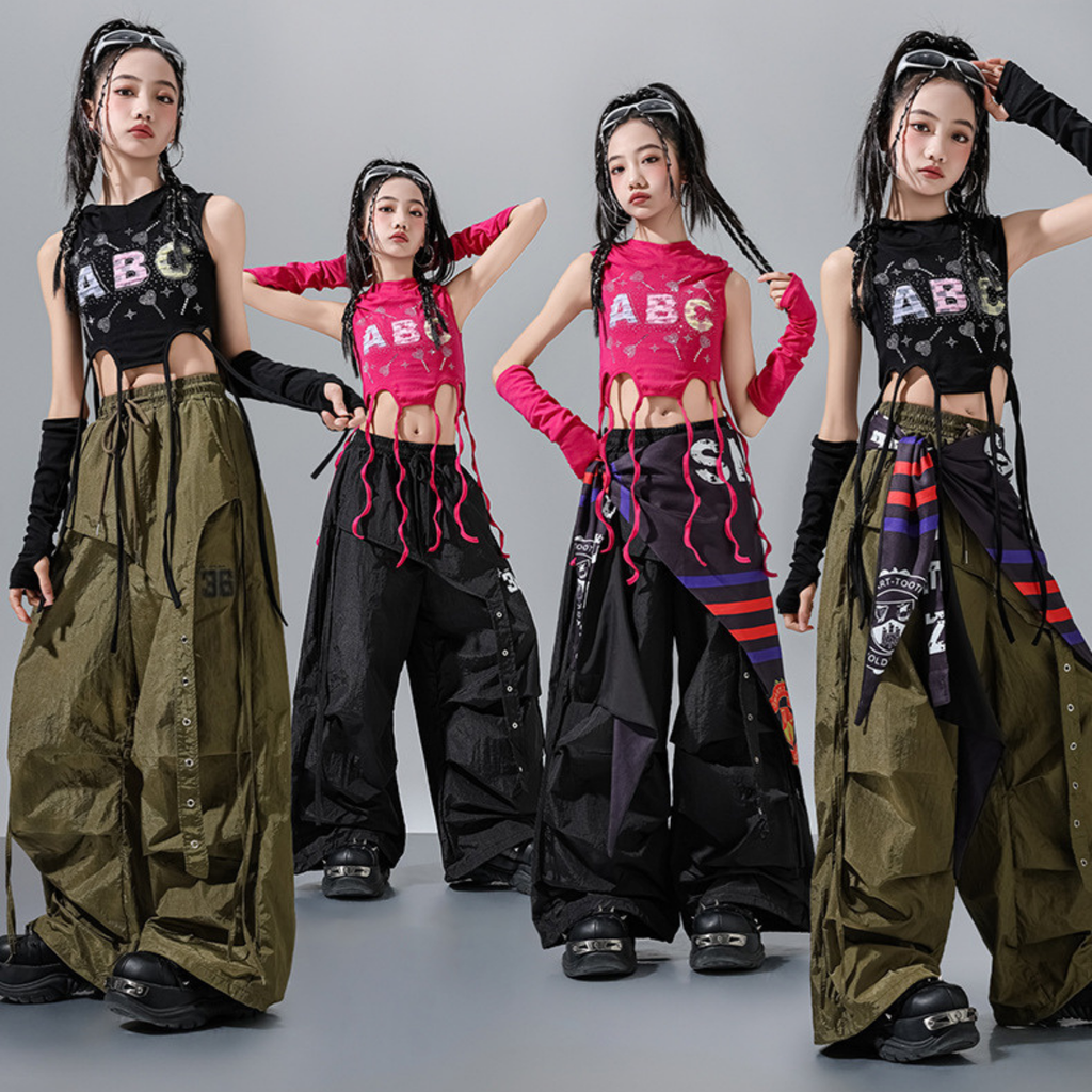 HIPHOP ABCグリッター ワイドパンツセットアップ キッズダンス衣装