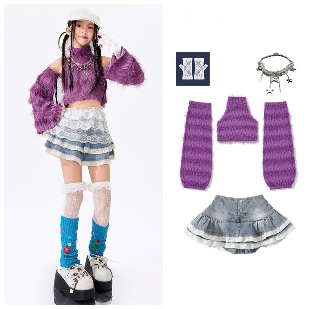 GIRLS パープルシャギー セットアップ キッズダンス衣装 デザインイメージ