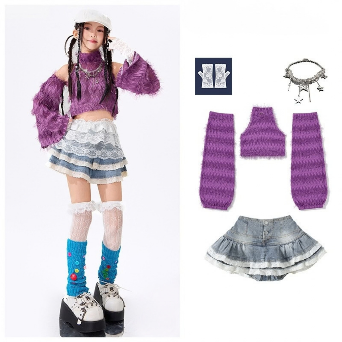 GIRLS パープルシャギー セットアップ キッズダンス衣装 デザインイメージ