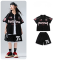 HIPHOP ブラックナンバー ハーフパンツセットアップ キッズダンス衣装