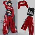 HIPHOP レッドブラック カーゴパンツセットアップ キッズダンス衣装