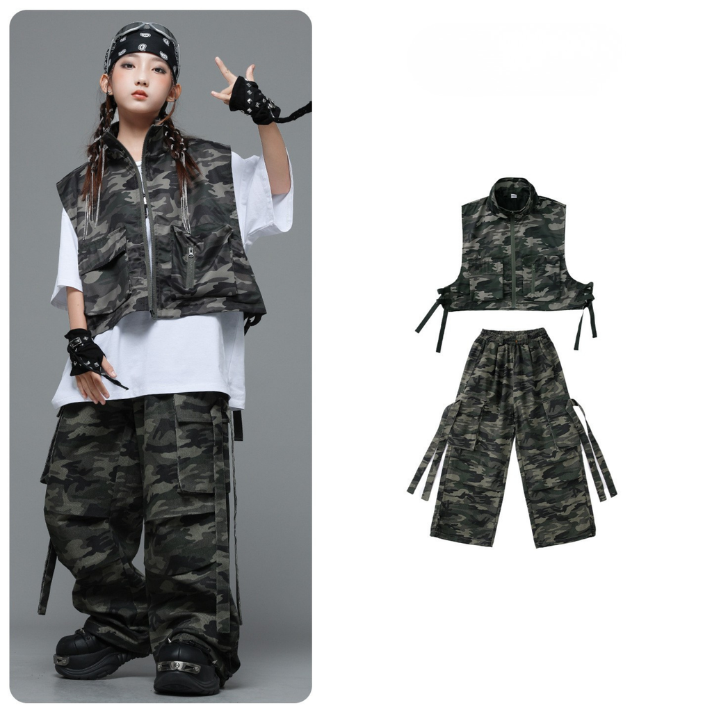 HIPHOP カモフラージュ ワイドパンツセットアップ キッズダンス衣装