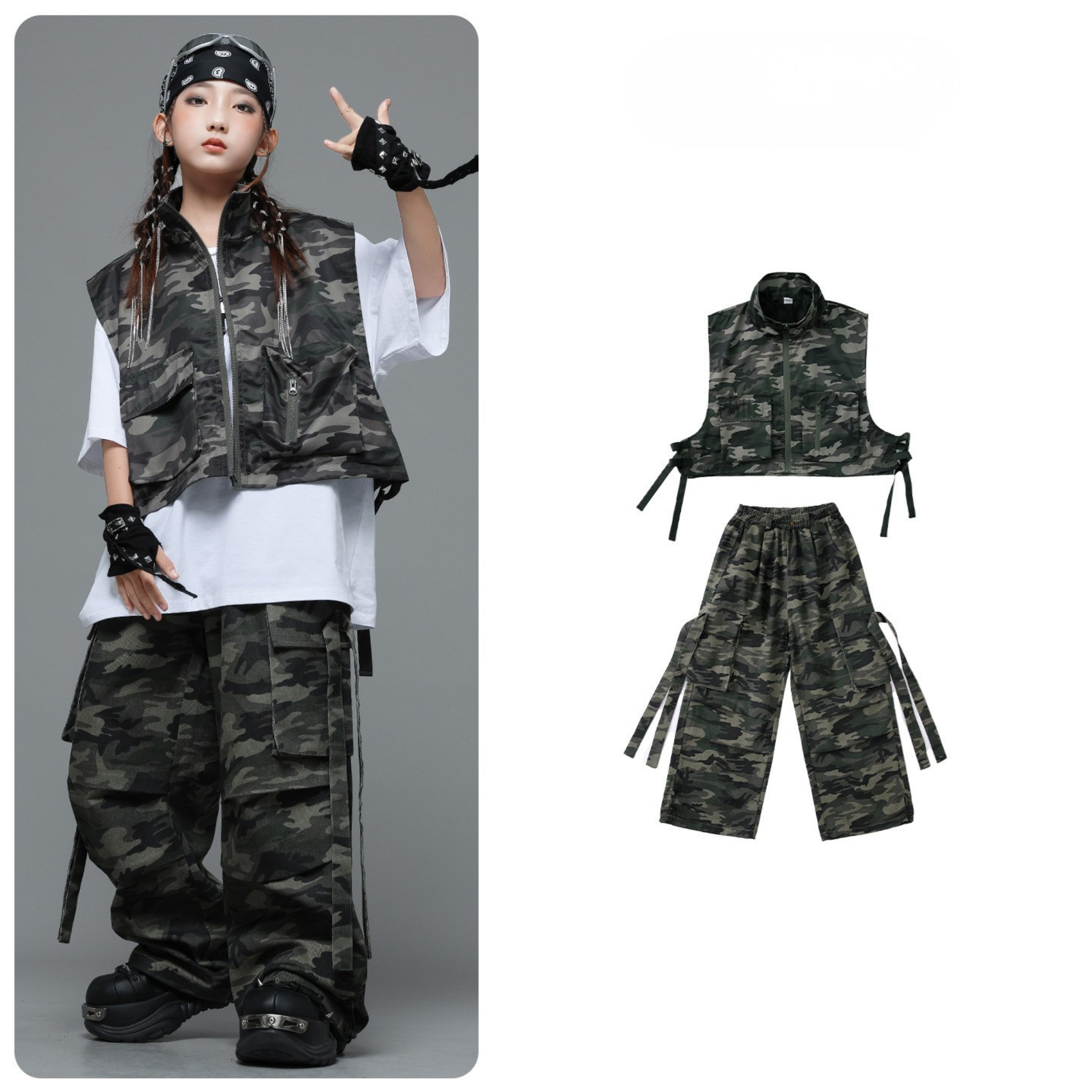HIPHOP カモフラージュ ワイドパンツセットアップ キッズダンス衣装