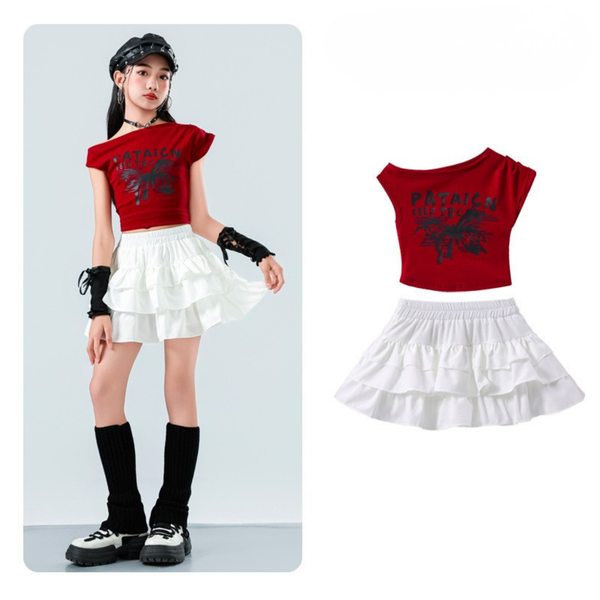 GIRLS カラートップス フリルスカートセットアップ キッズダンス衣装