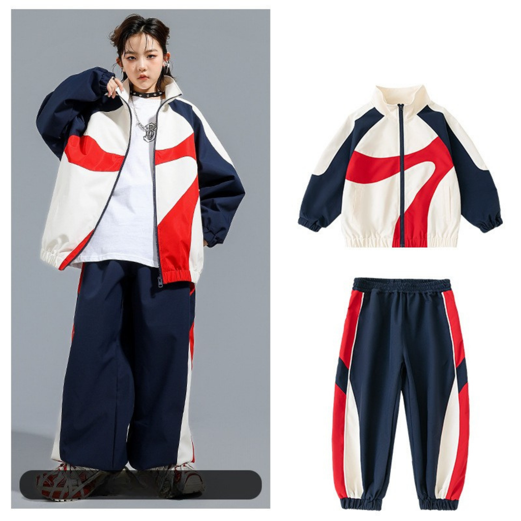 STREET ネイビーレッド カラーブロックセットアップ キッズダンス衣装